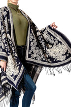 Navy and White Paisley Fringe Kimono