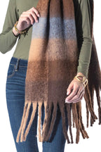 Checkered Brown Fringe Scarf
