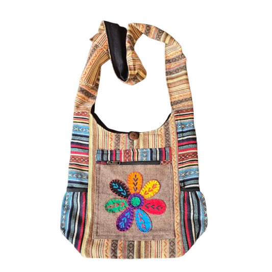 Cotton Embroidery Rainbow Flower Bag