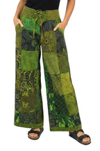 Palazzo Patchwork Pants w/ Lace-up Waistband