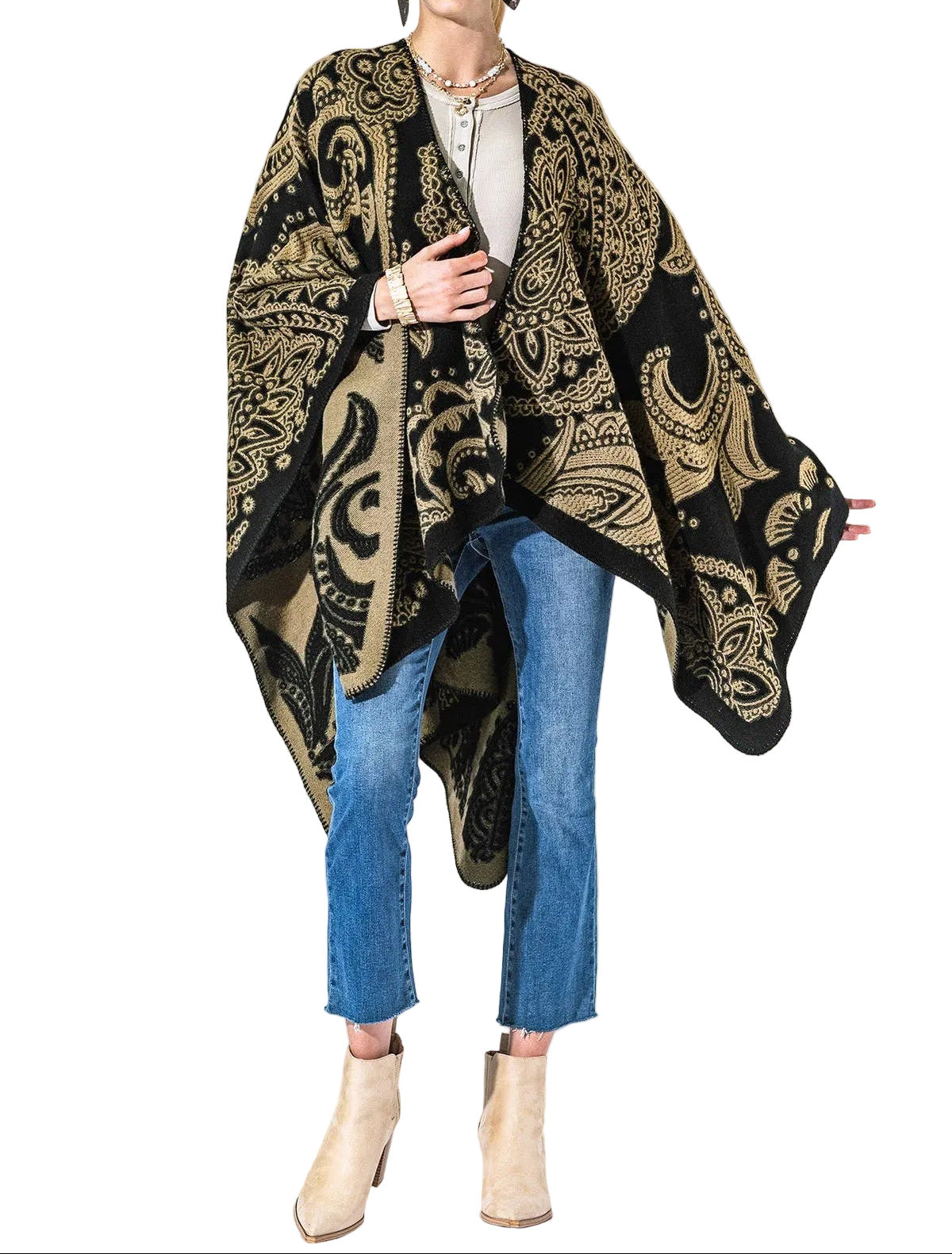 Black and Tan Mandala Kimono