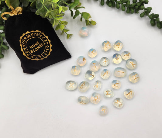 Opalite Rune Sets with Velvet Pouch