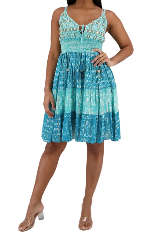 Smocked Waist Tiered Lurex Dress