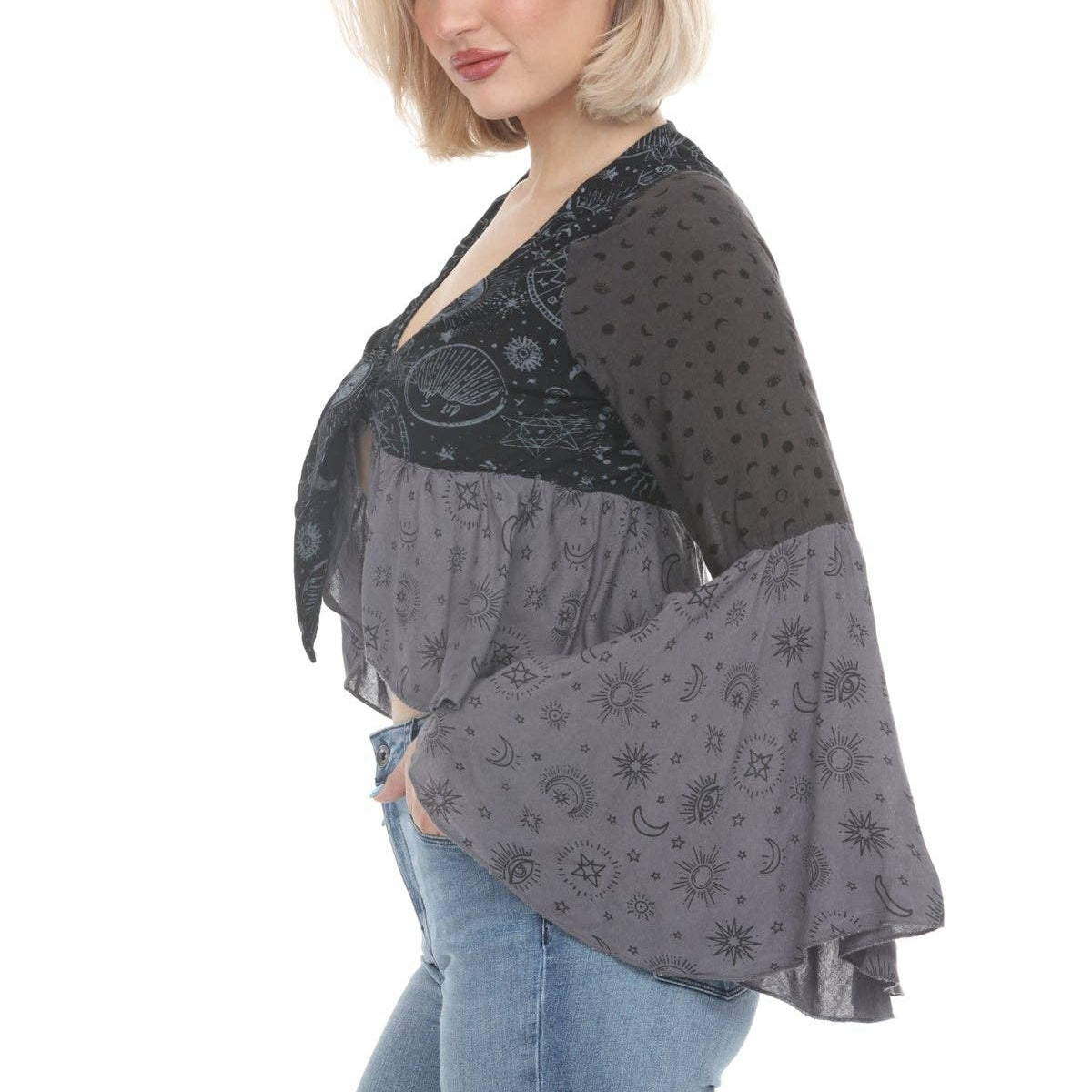 Celestial Patchwork Tie Front Top
