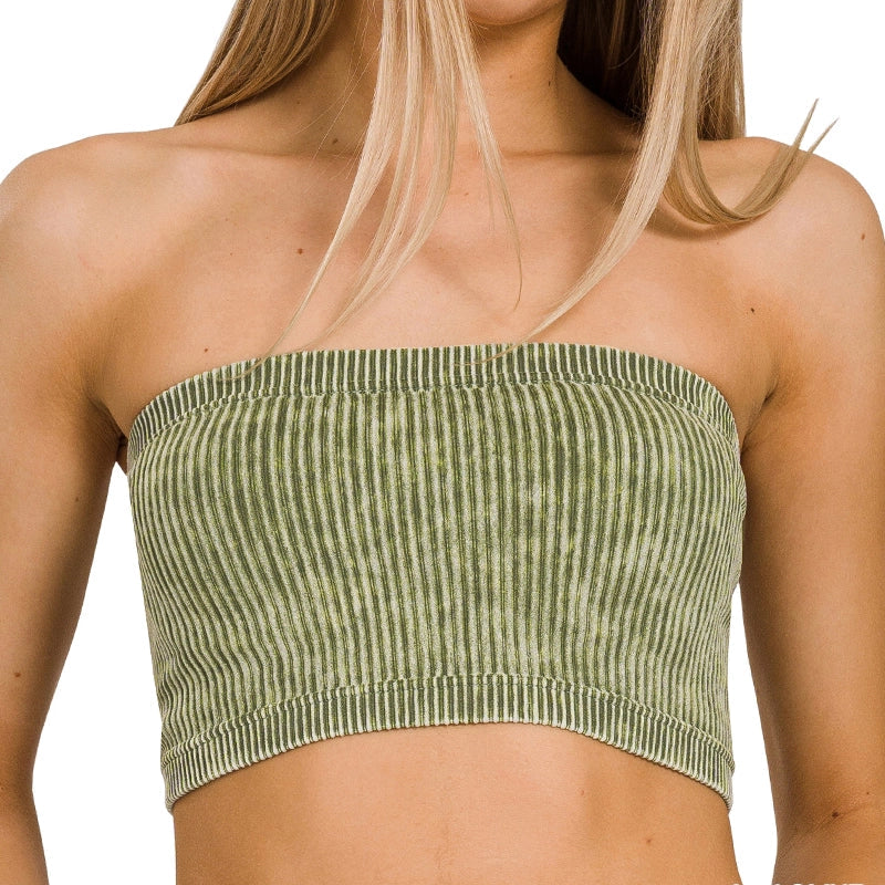 Washed Ribbed Bandeau Top