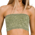 Washed Ribbed Bandeau Top
