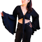 Cotton Flare Sleeve Top with Ruffle