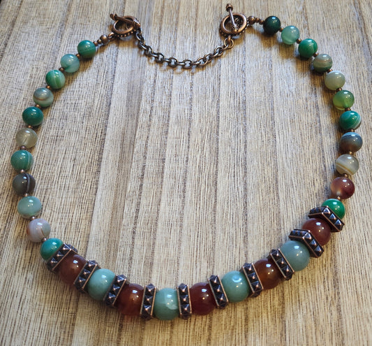 Banded Agate, Carnelian, and Aventurine Necklace