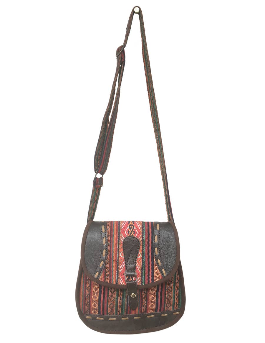 Tribal Cotton and Leather Messenger Bag