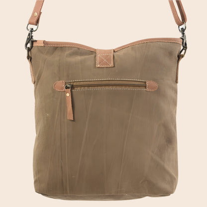 Brown Crossbody With Mixed Fabrics
