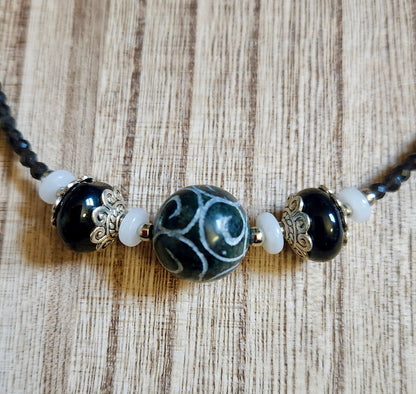 Black and White Agate with Black Onyx Necklace