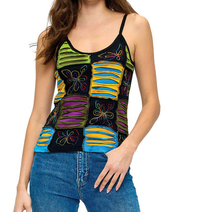 Boho Razor Cut Patch Embroidered Tank Top 