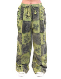 Green and Gray Printed Patchwork Pants