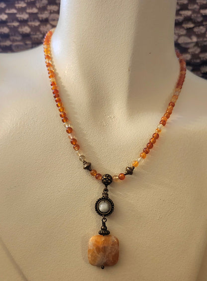 Carnelian, Sunstone, and Moonstone Necklace