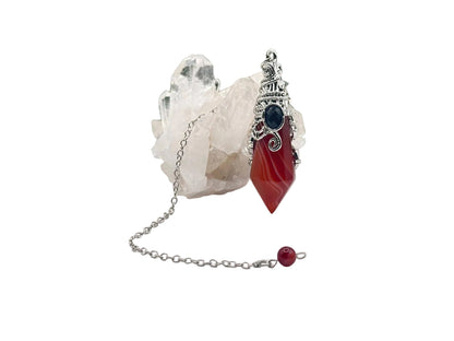 Gemstone Pendulum  12 Faceted Antique Silver Color