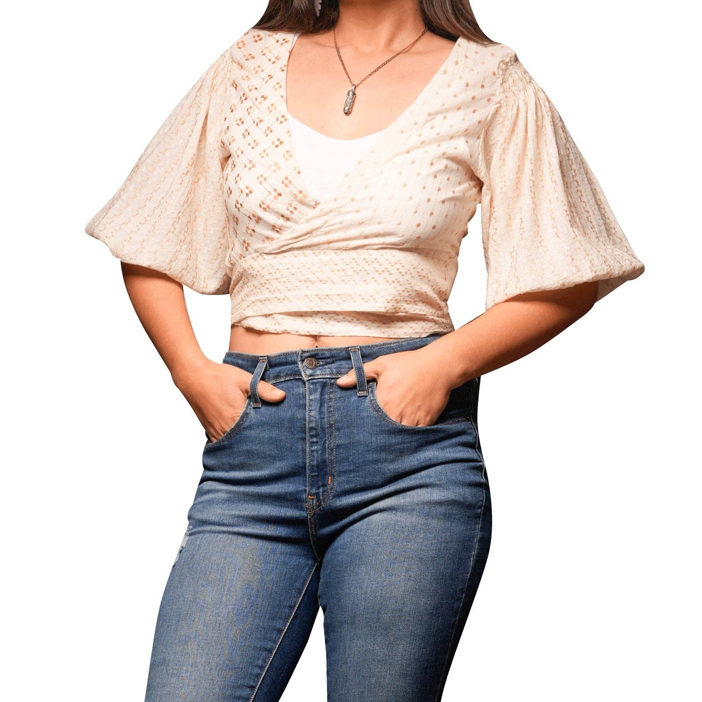 Chic Tranquility Patchwork Wrap Top