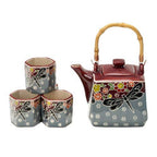 Dragonfly Tombo Porcelain Tea Set – 20 oz Teapot with 4 Hexagon Cups