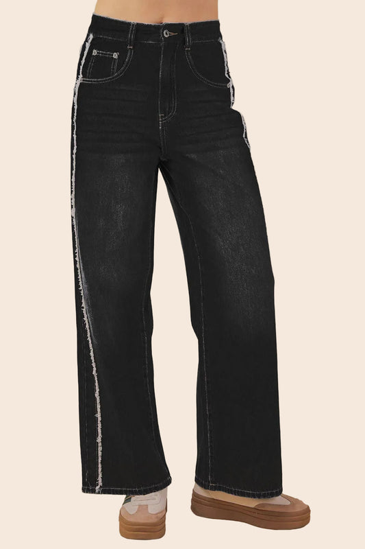 Frayed Detail Washed Denim Pants