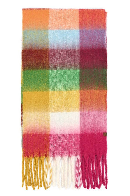 C.C Multi Color Block Plaid Check Pattern Woven Winter Scarf