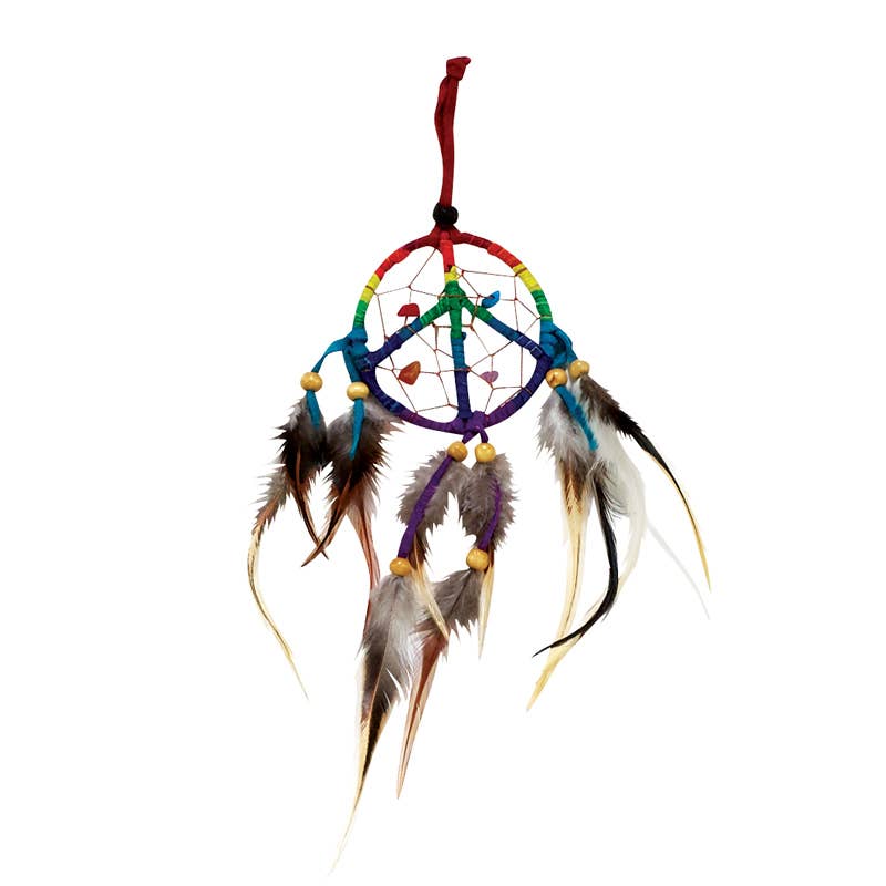 Rainbow Peace Dreamcatcher w/ Crystals - 10" Diameter