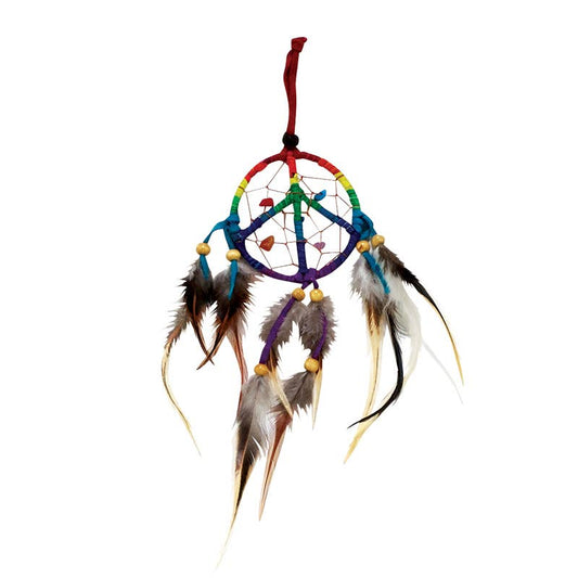 Rainbow Peace Dreamcatcher w/ Crystals - 10" Diameter