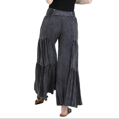 Tired-Side Stonewash Palazzo Pants