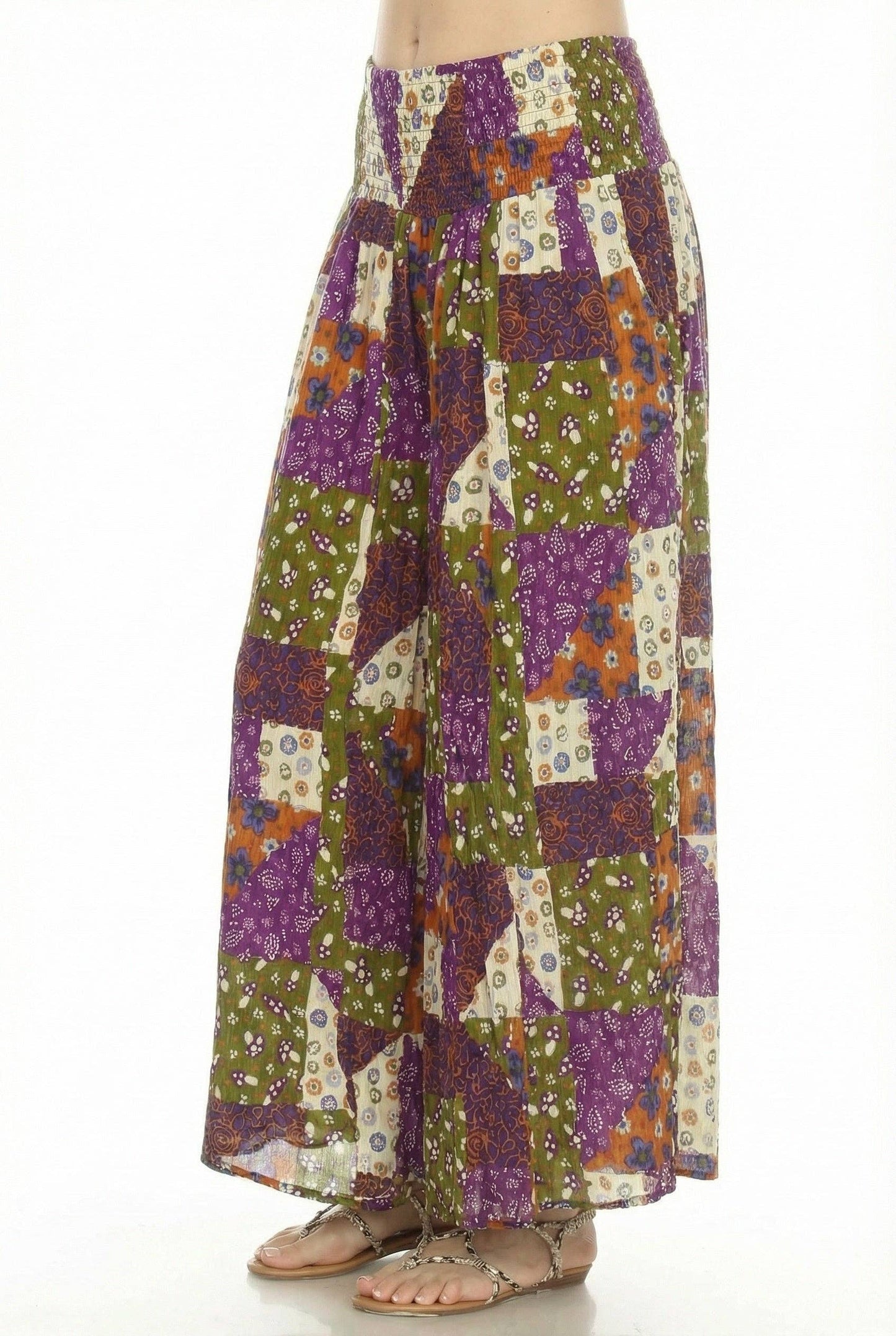 Mushroom Quilt Print Wide Leg Pants