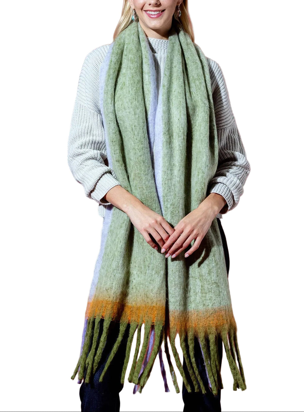 Olive Brushed Tassel Scarf