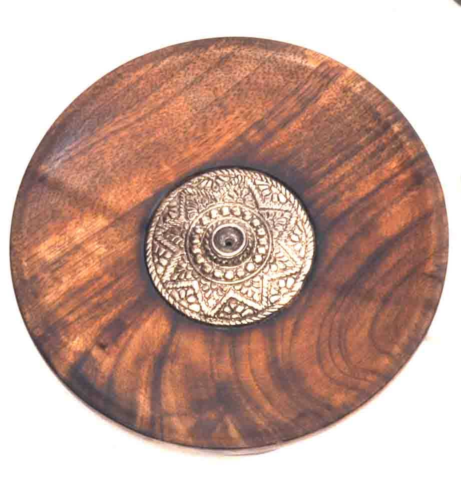 Etched Metal & Mango Wood Incense Burner – 5"