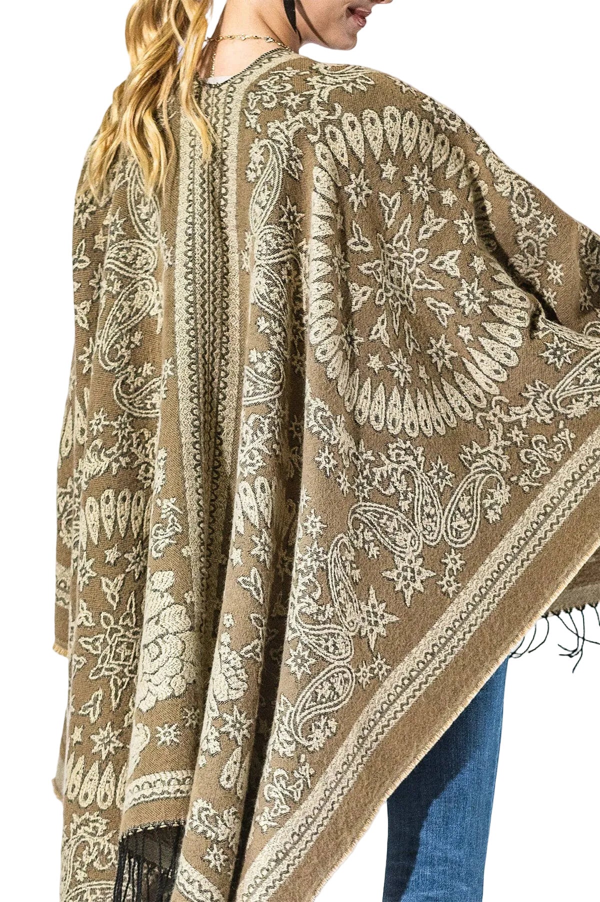 Tan Paisley Fringe Kimono