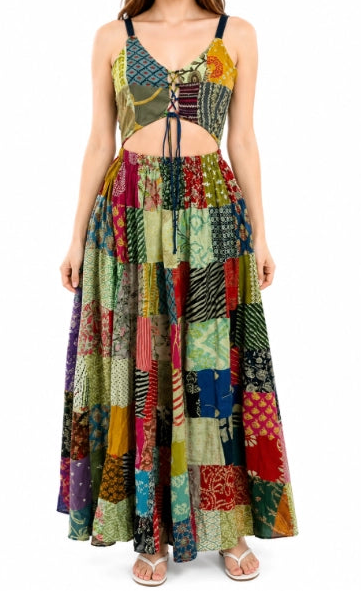 Patchwork Cut-Out Maxi Dress