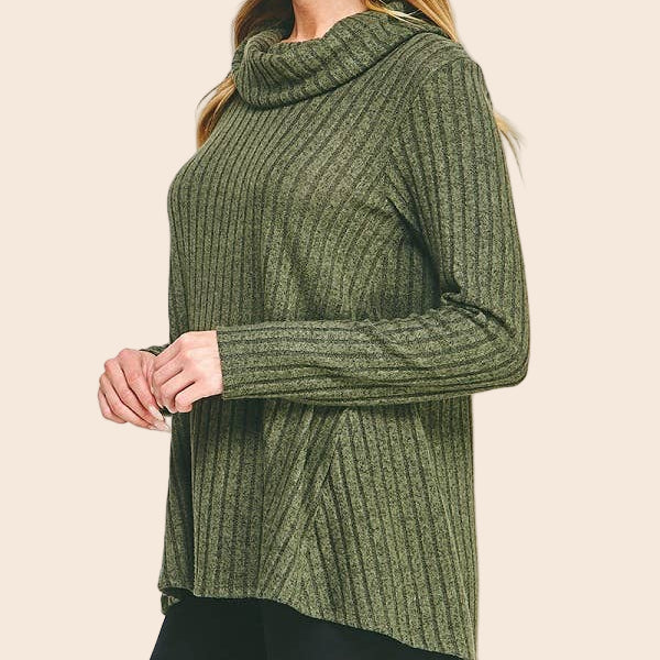 Ribbed Cowl Neck Top