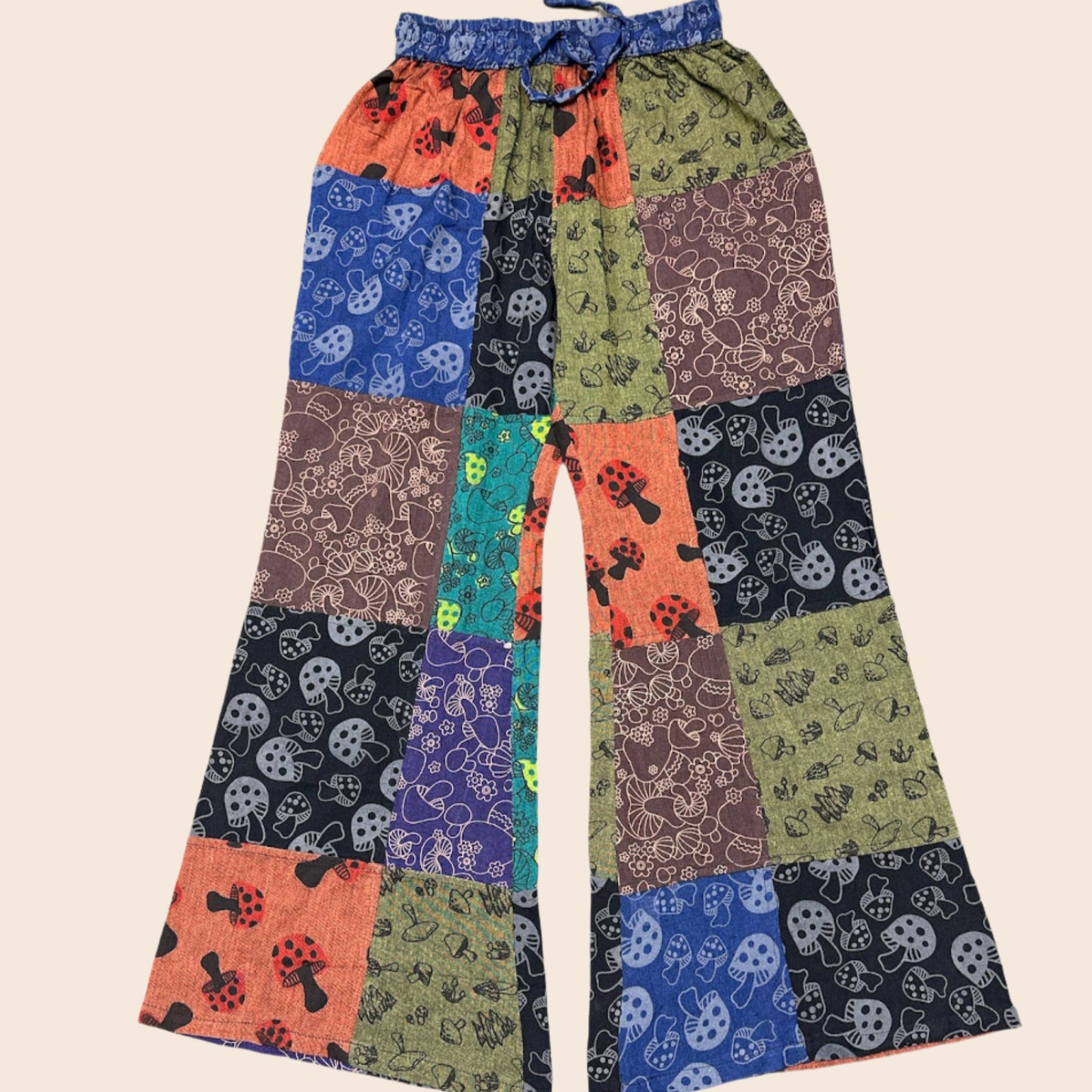 Patchwork Mushroom Palazzo Flare Pants
