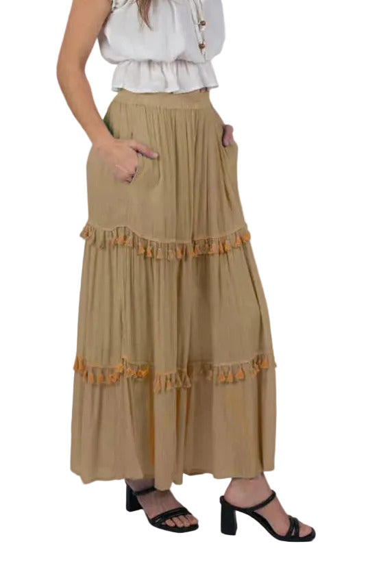 Whimsical Tasseled Summer Maxi Skirt