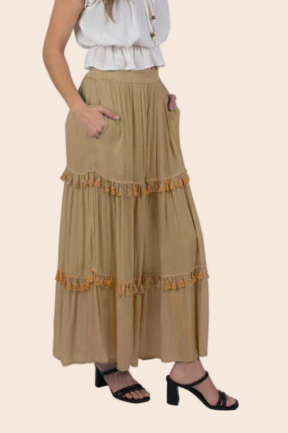 Whimsical Tasseled Summer Maxi Skirt