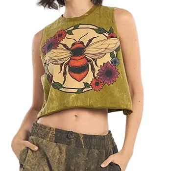 Bee Printed Cropped Tank Top