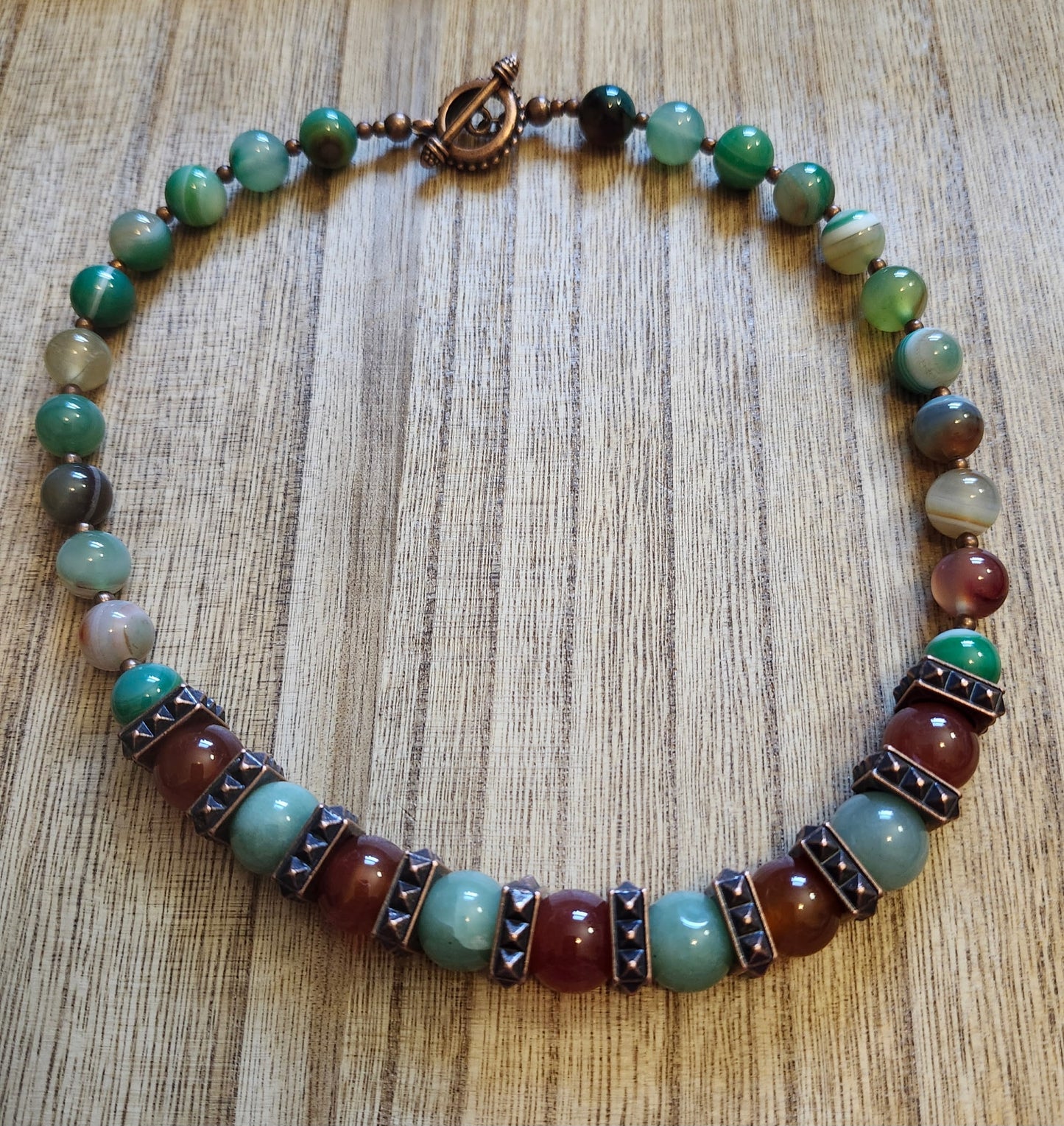 Banded Agate, Carnelian, and Aventurine Necklace