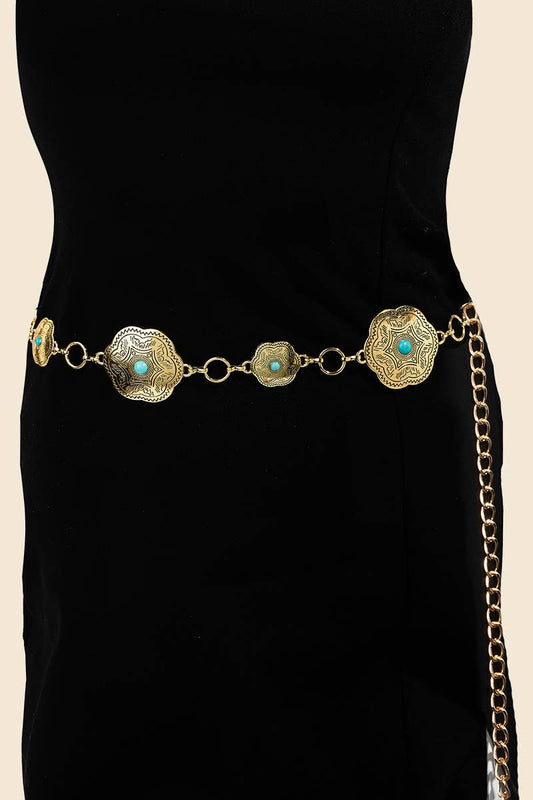 Floral Disc Western Concho Chain Belt