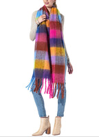 Checkered Fuchsia Fringe Scarf