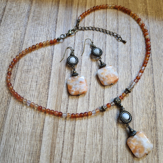 Carnelian, Sunstone, and Moonstone Necklace