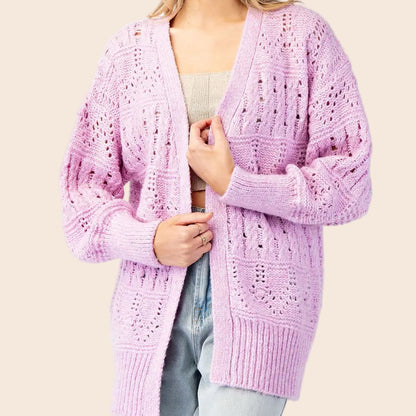 Lilac Long Waist Crochet Cardigan