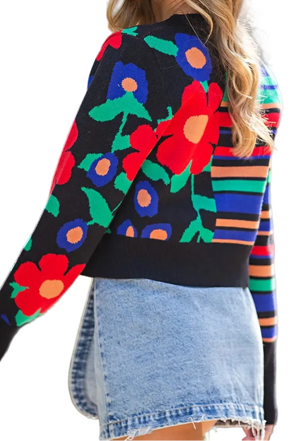 Floral and Stripe Print Cardigan