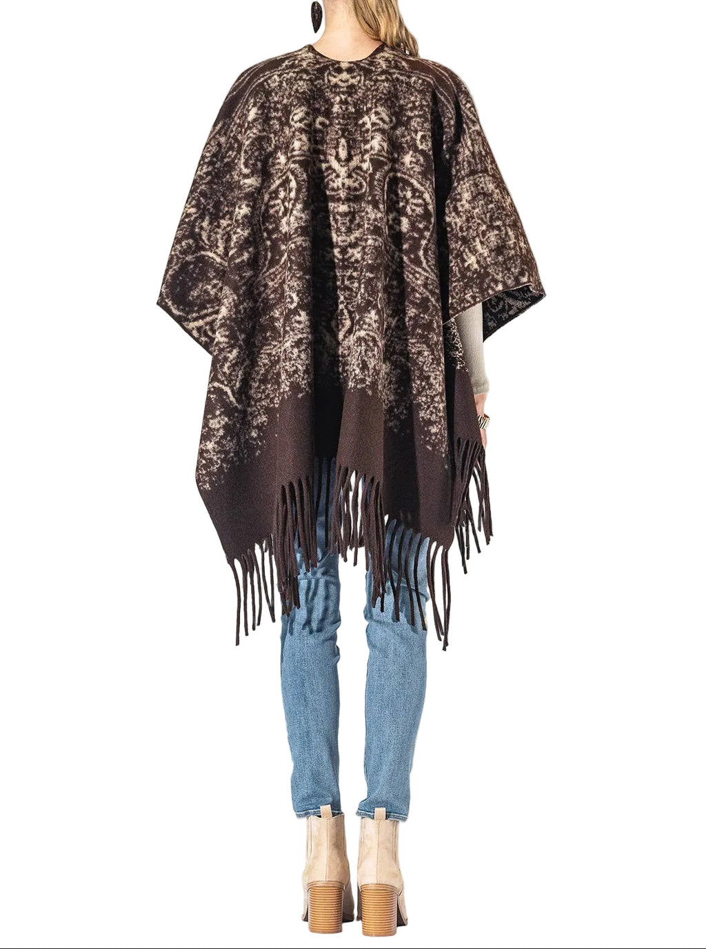 Chocolate Paisley Fringe Kimono