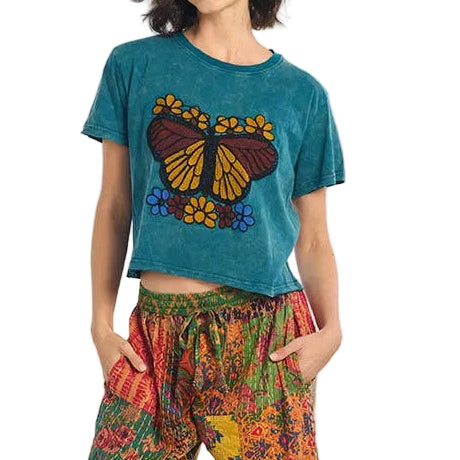 Embroidered Butterfly Crop Top