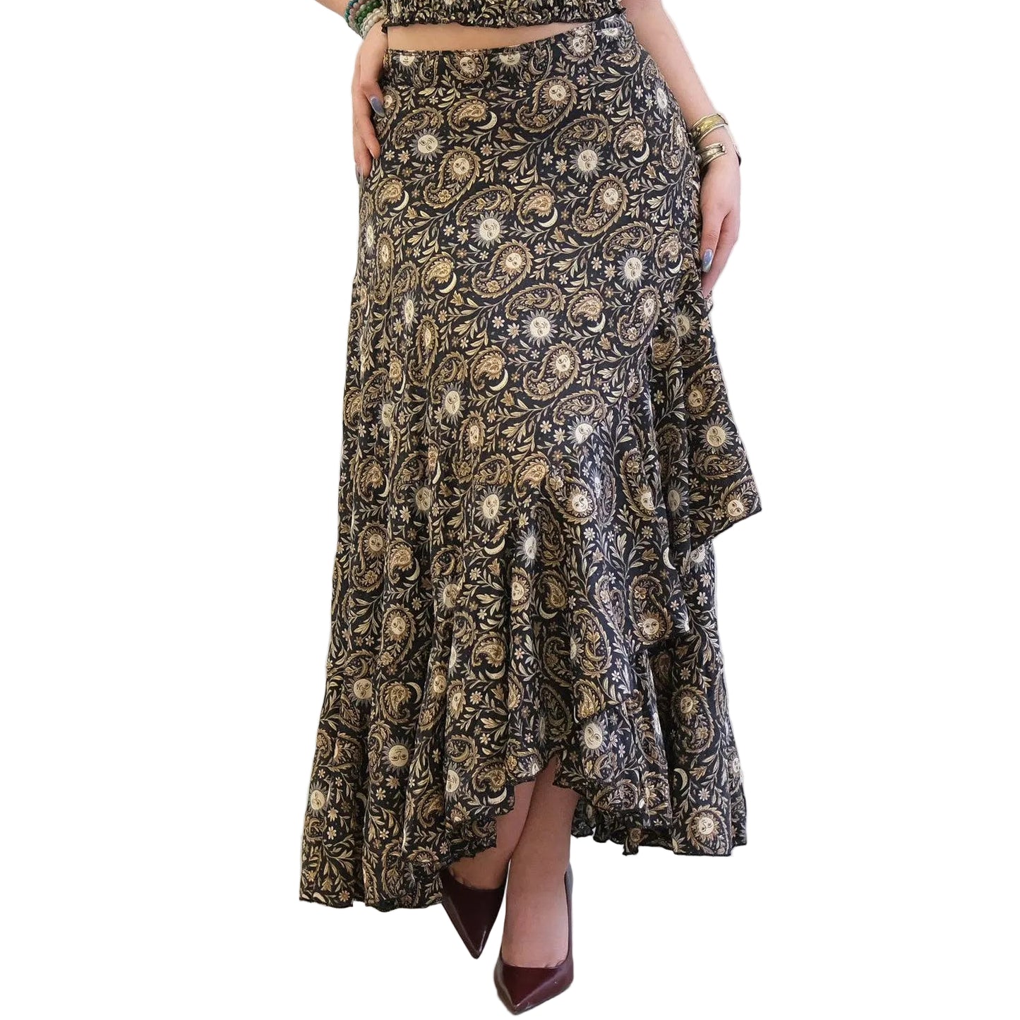 Flowy Sun Celestial Paisley Boho Wrap Skirt