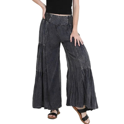 Tired-Side Stonewash Palazzo Pants