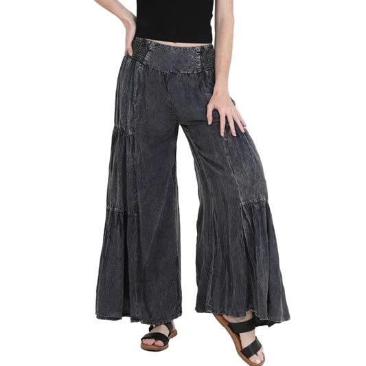 Tired-Side Stonewash Palazzo Pants