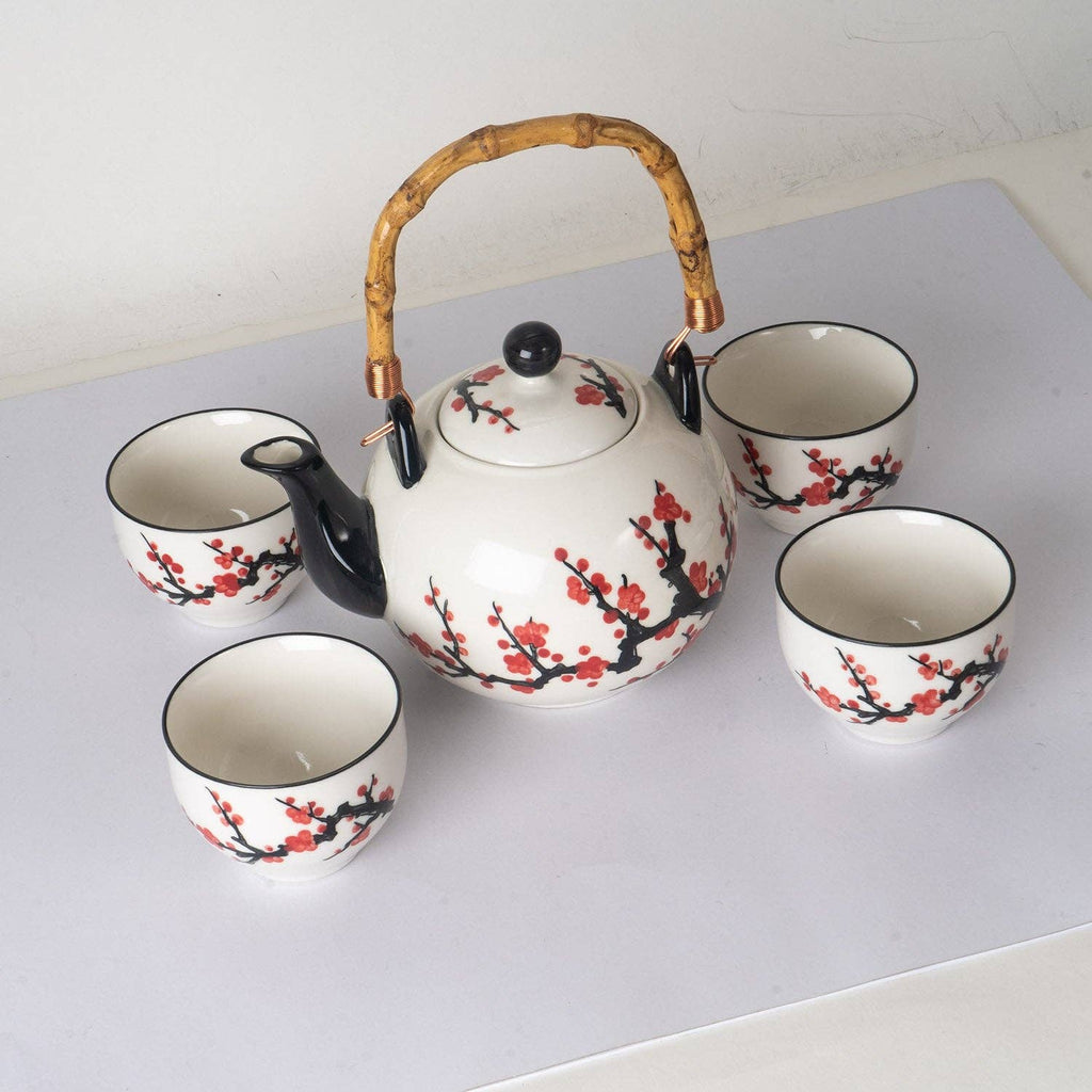Cherry Blossoms Porcelain Tea Set – 30 oz Teapot with 4 Cups