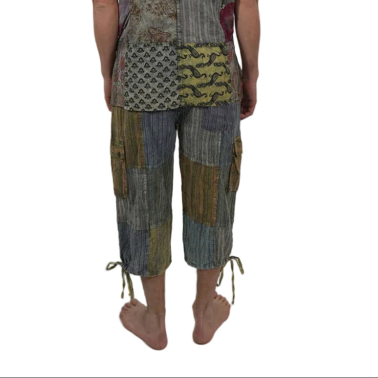 Hippie Cotton Patchwork  Men's Clam Digger Shorts