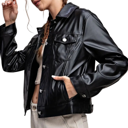 Pleather Button Down Jacket